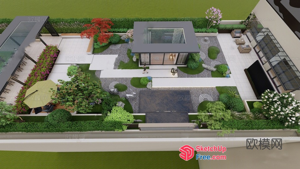 Modern Japanese-Style Outdoor Living Space With Minimalist Decor 3D SketchUp File