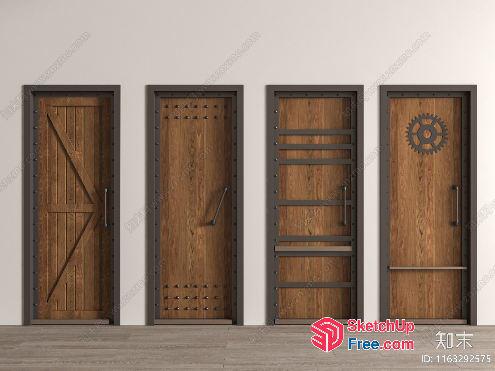 Rustic Wooden Doors With Industrial Accents 3D SketchUp File