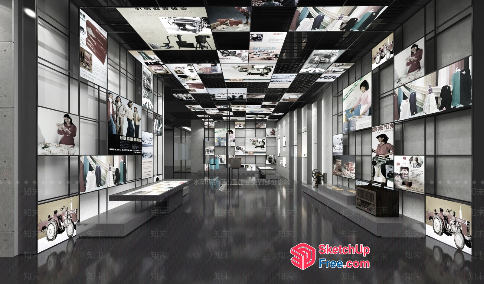Modern Exhibition Hall With Display Cases And Artwork 3D SketchUp File