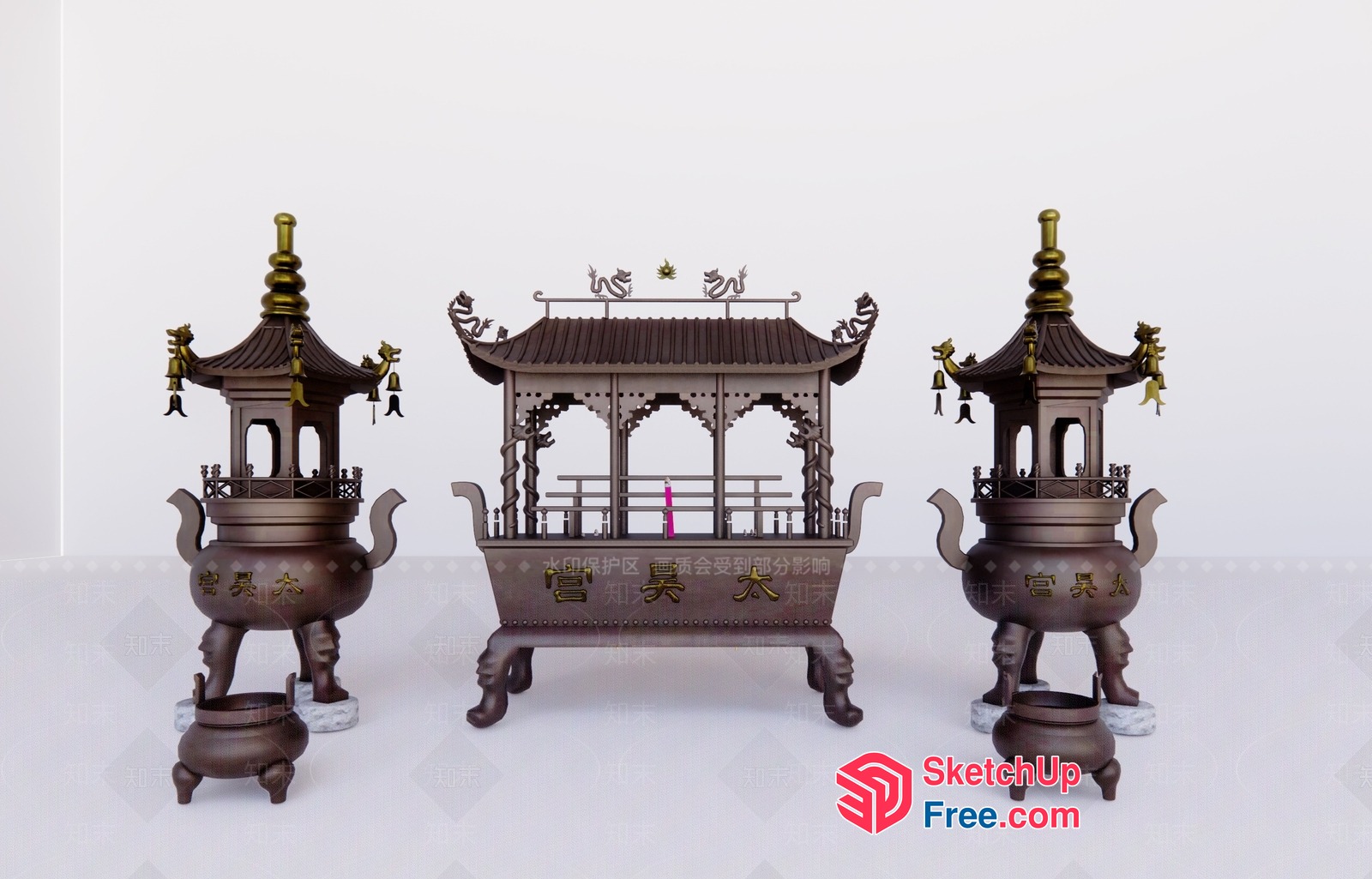 Traditional Asian-Inspired Temple Decor 3D SketchUp File