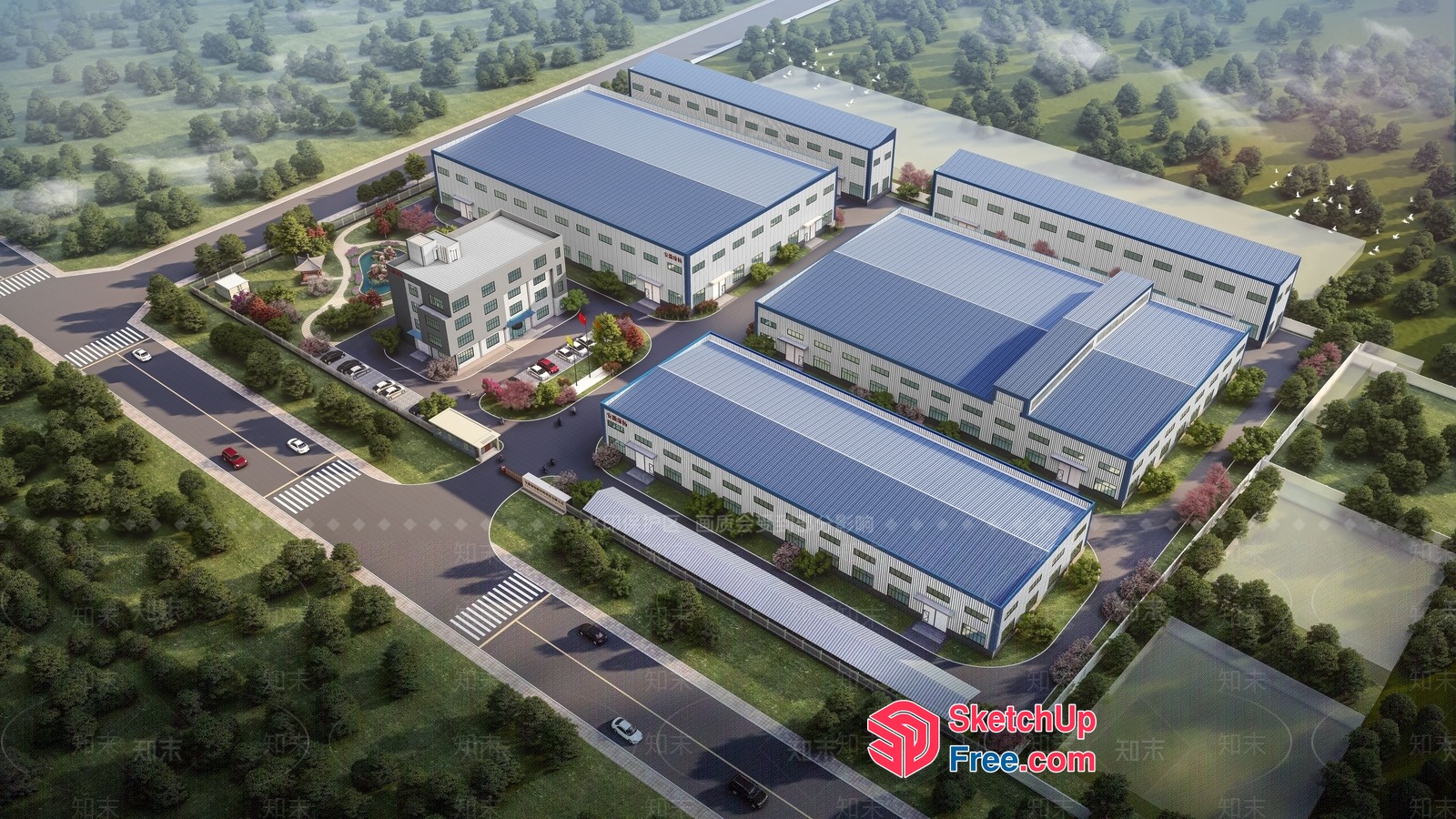 Modern Industrial Park Building 3D SketchUp File