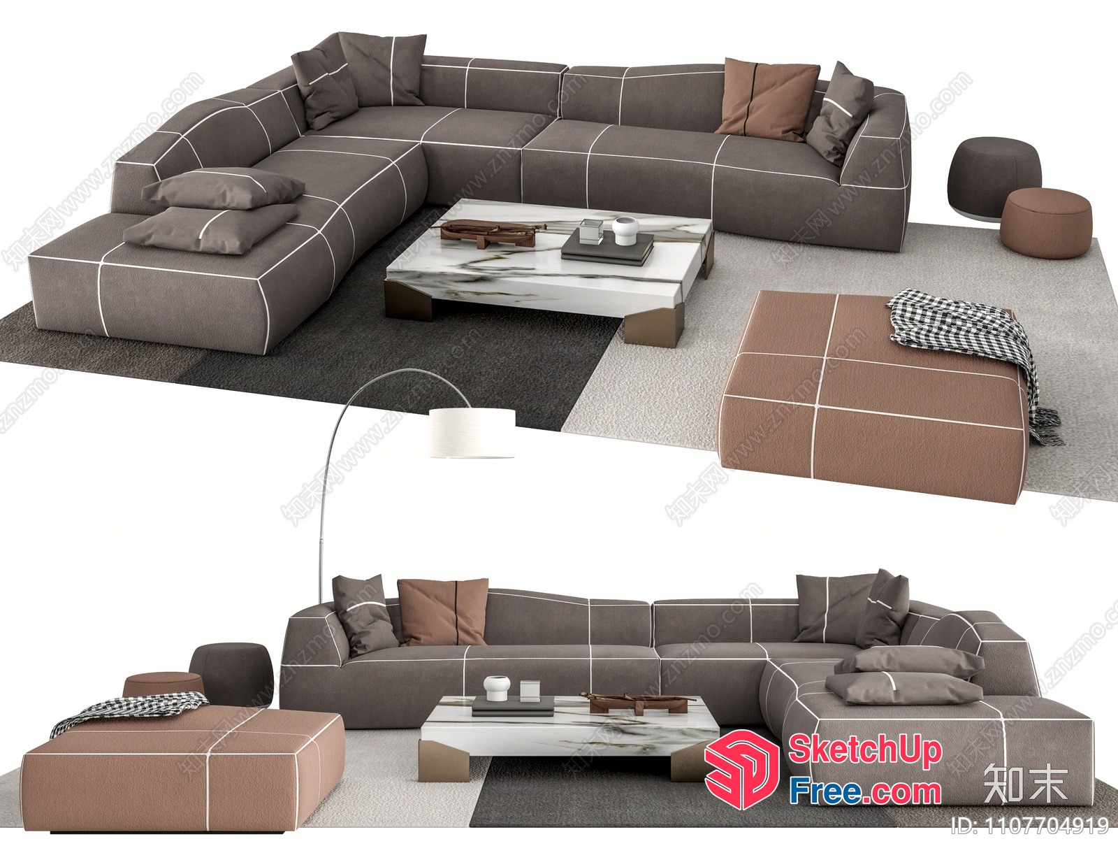 Modern L-Shaped Sofa With Marble Coffee Table 3D SketchUp File