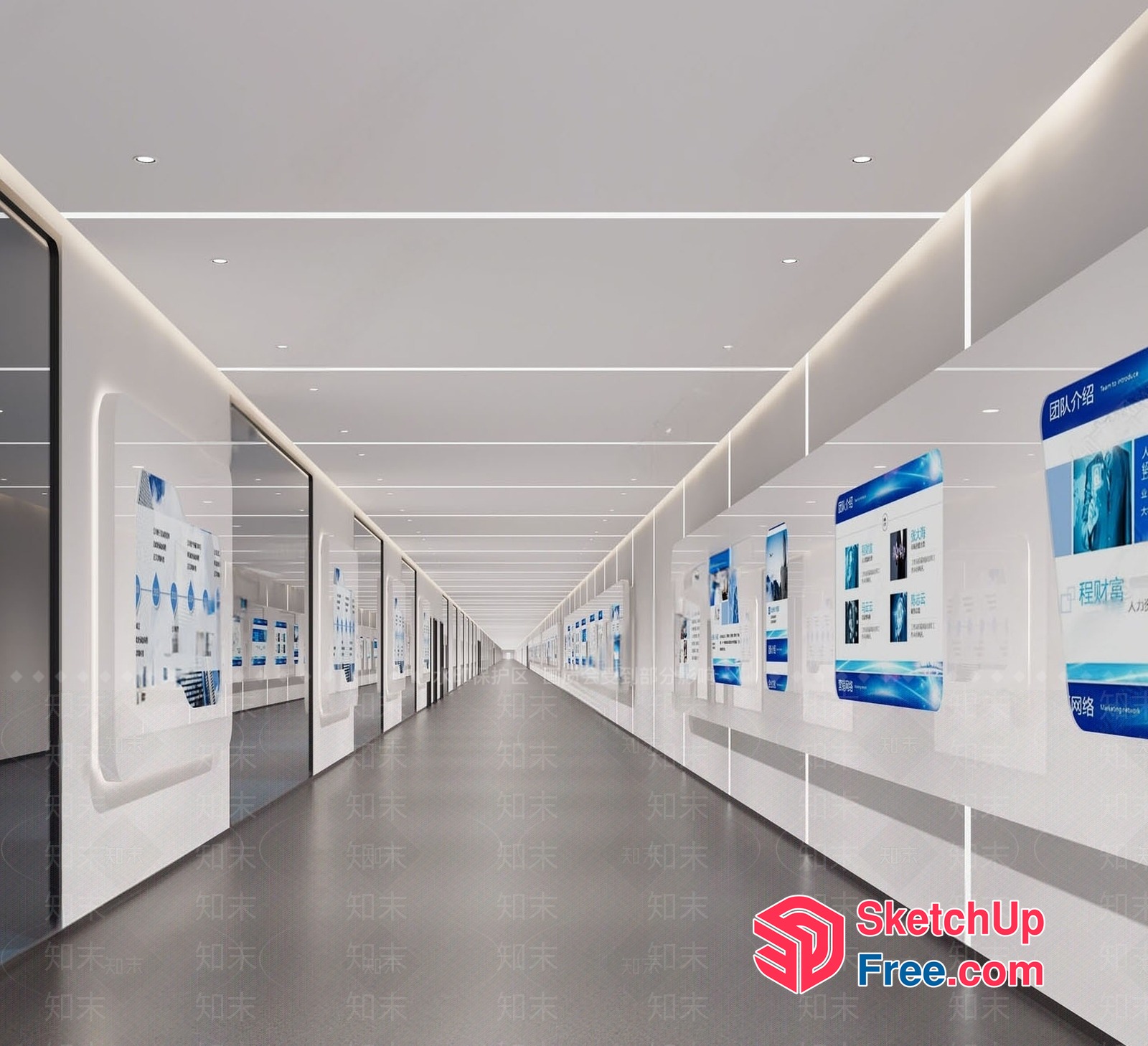 Modern White And Blue Office Interior 3D SketchUp File
