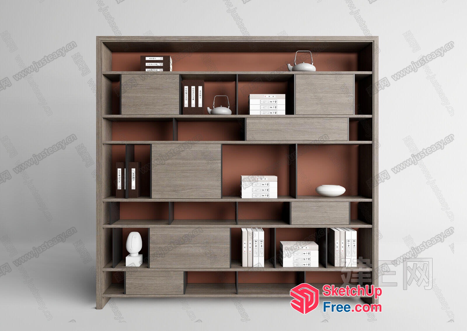 Modern Bookcase With Decorative Shelves And Storage 3D SketchUp File