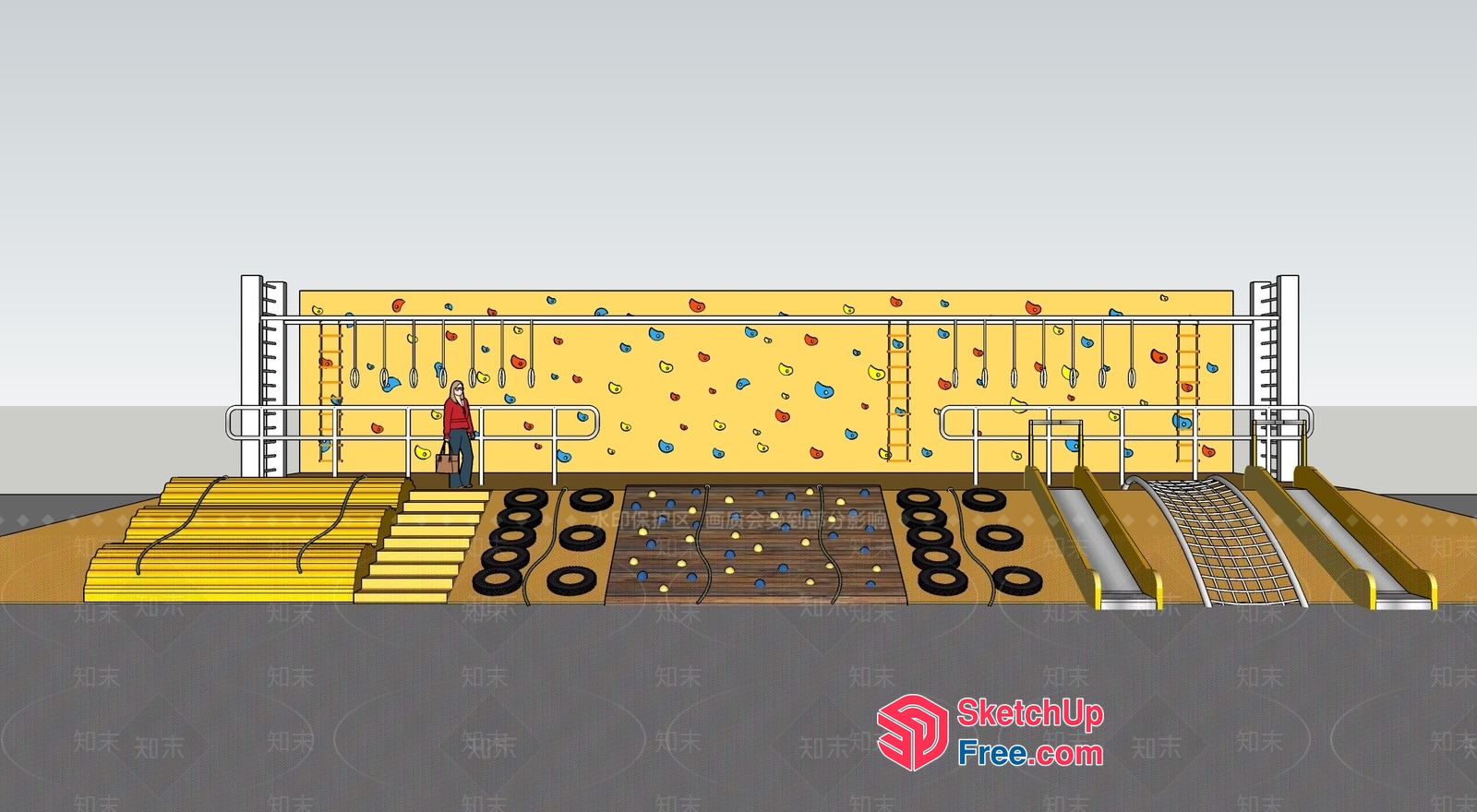 Climbing Wall And Obstacle Course Interior 3D SketchUp File