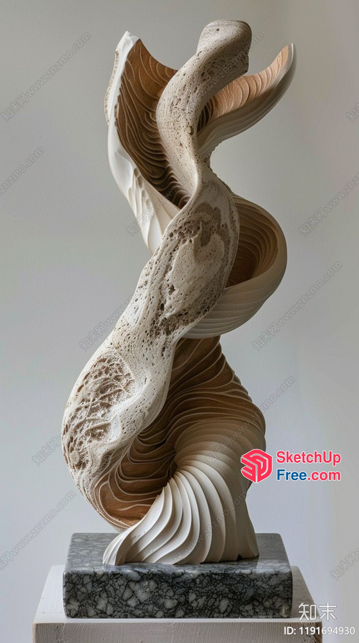Intricate Sculpture Of Twisted Wood And Marble 3D SketchUp File