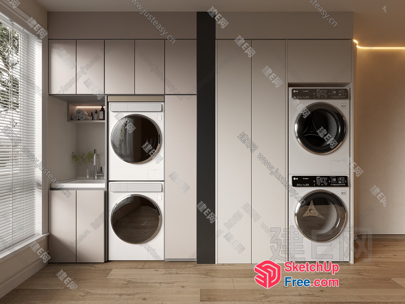 Modern Laundry Room With Sleek Appliances And Natural Light 3D SketchUp File
