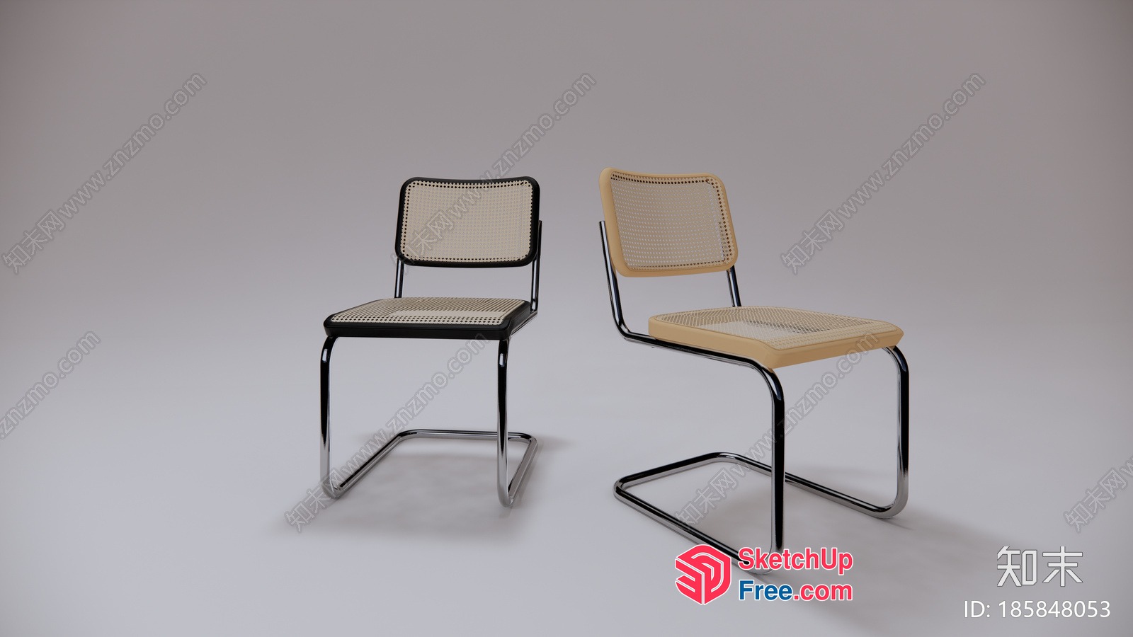 Two Modern Chairs With Metal Frames And Cane Seats 3D SketchUp File