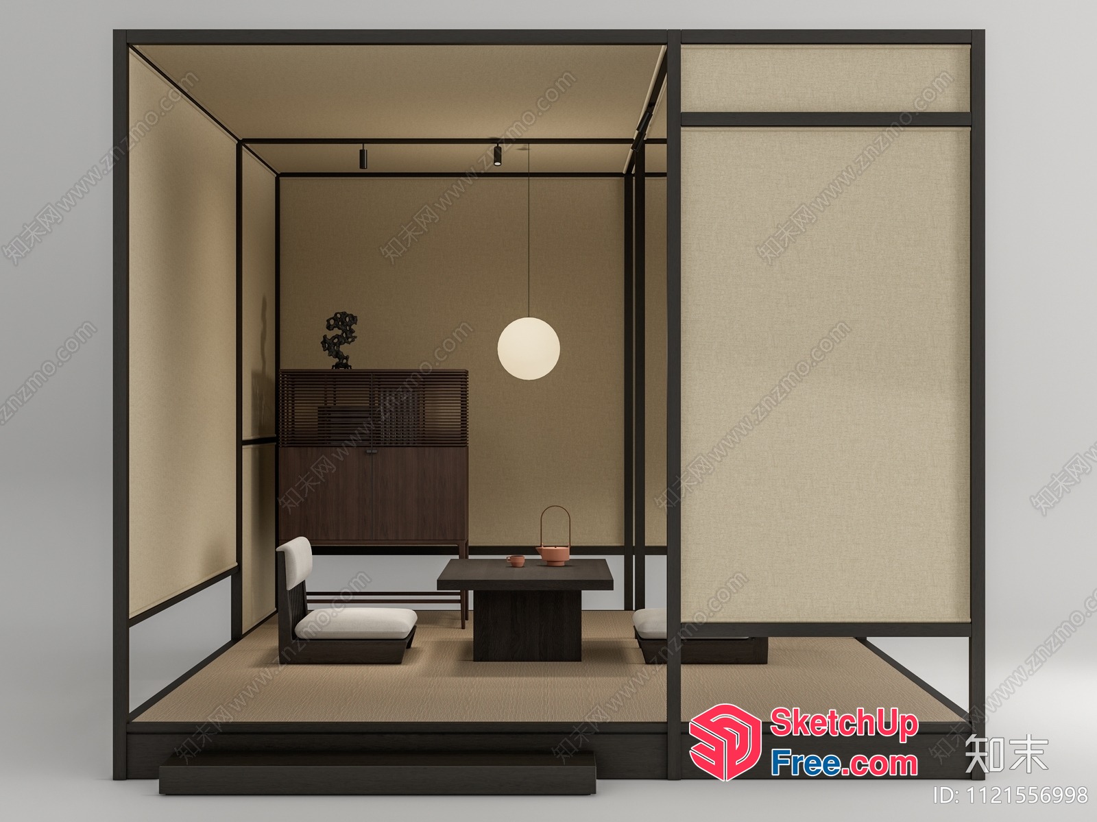 Modern Japanese-Style Living Room With Minimalist Furniture 3D SketchUp File