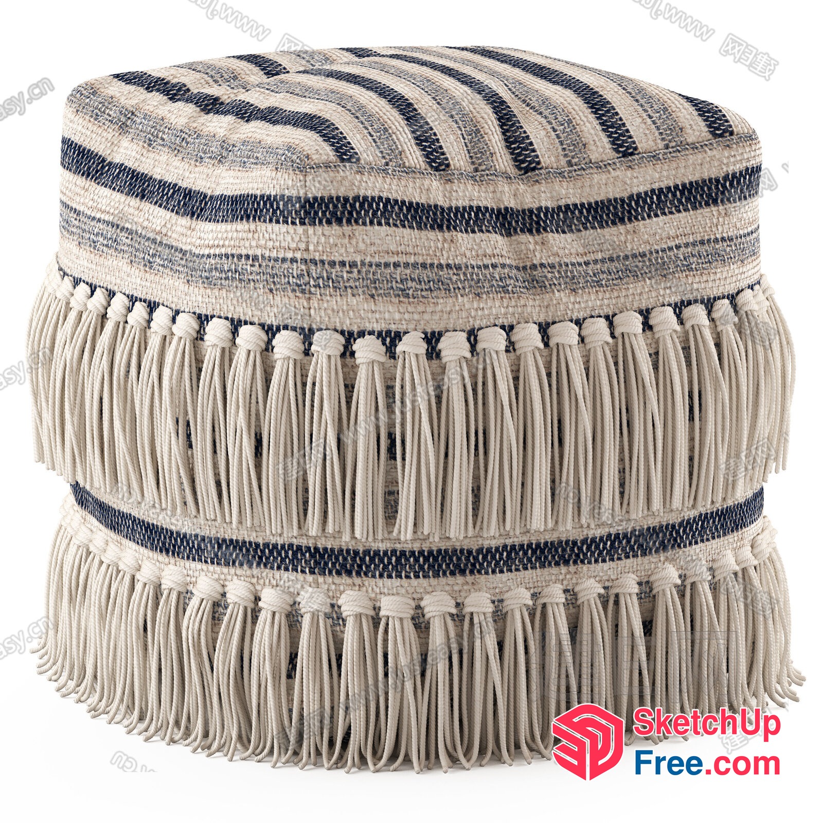 Striped Tassel Fringe Ottoman 3D SketchUp File