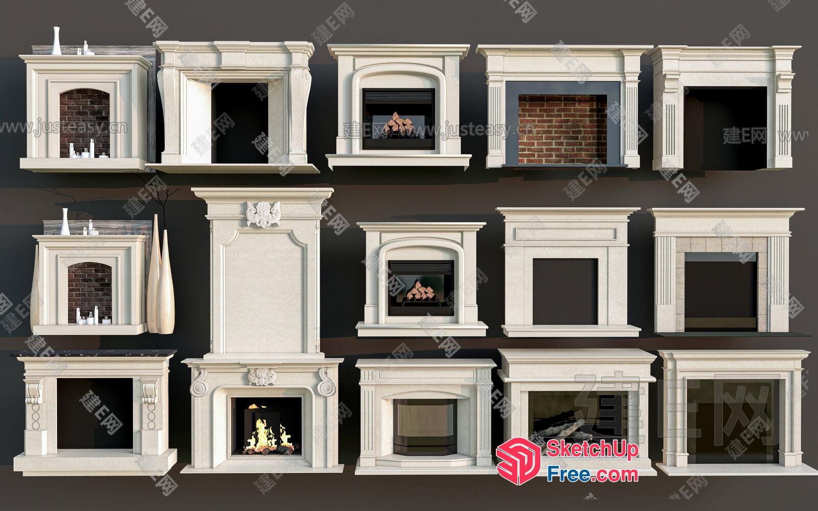 Collection Of Elegant Fireplace Designs In Classic Style 3D SketchUp File