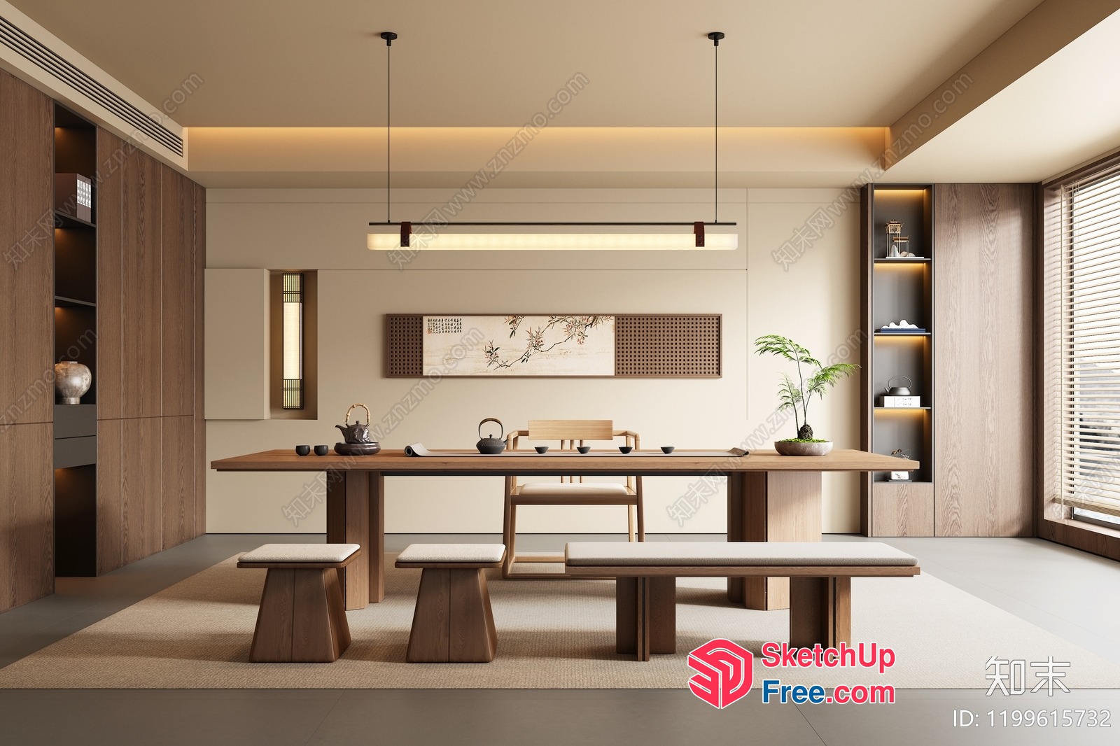 Elegant Modern Japanese Dining Room 3D SketchUp File