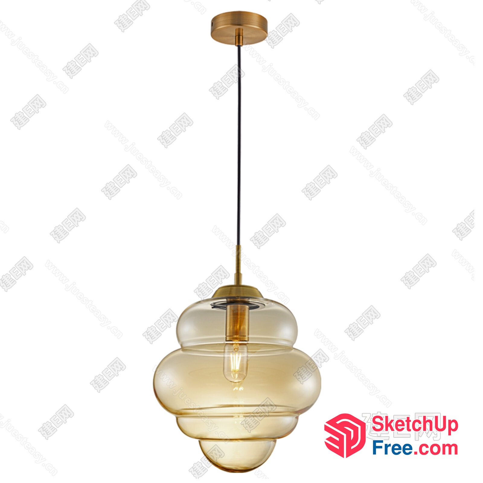 Elegant Glass Pendant Light Fixture With Gold Accents 3D SketchUp File