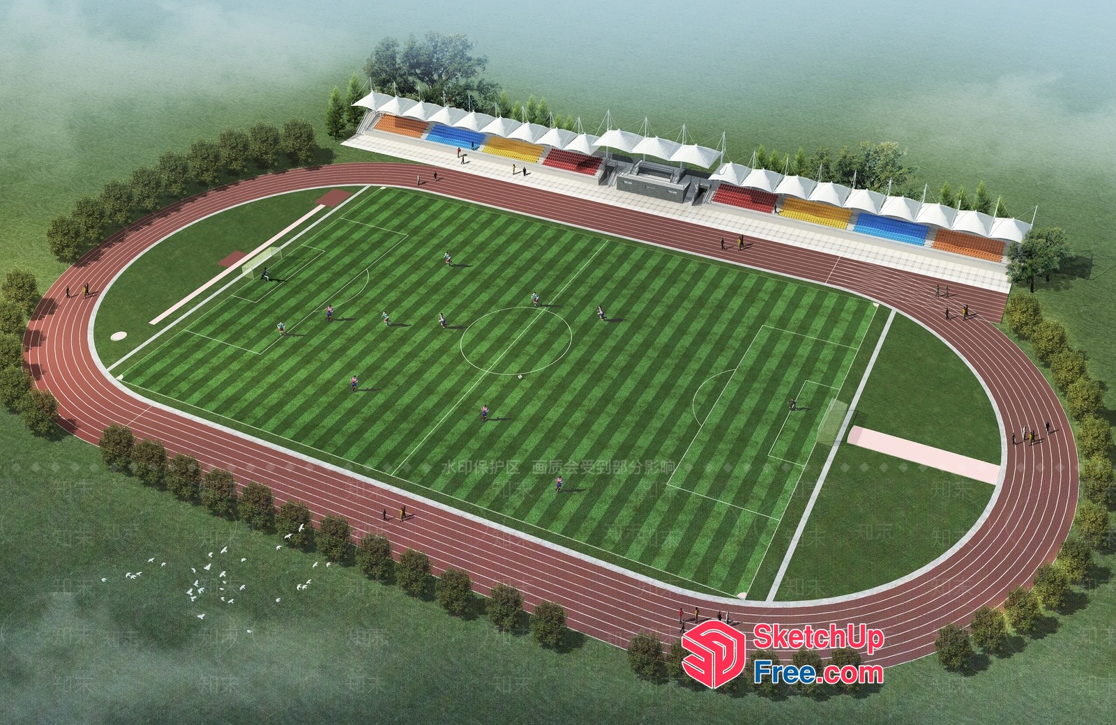 Aerial View Of A Running Track And Soccer Field 3D SketchUp File