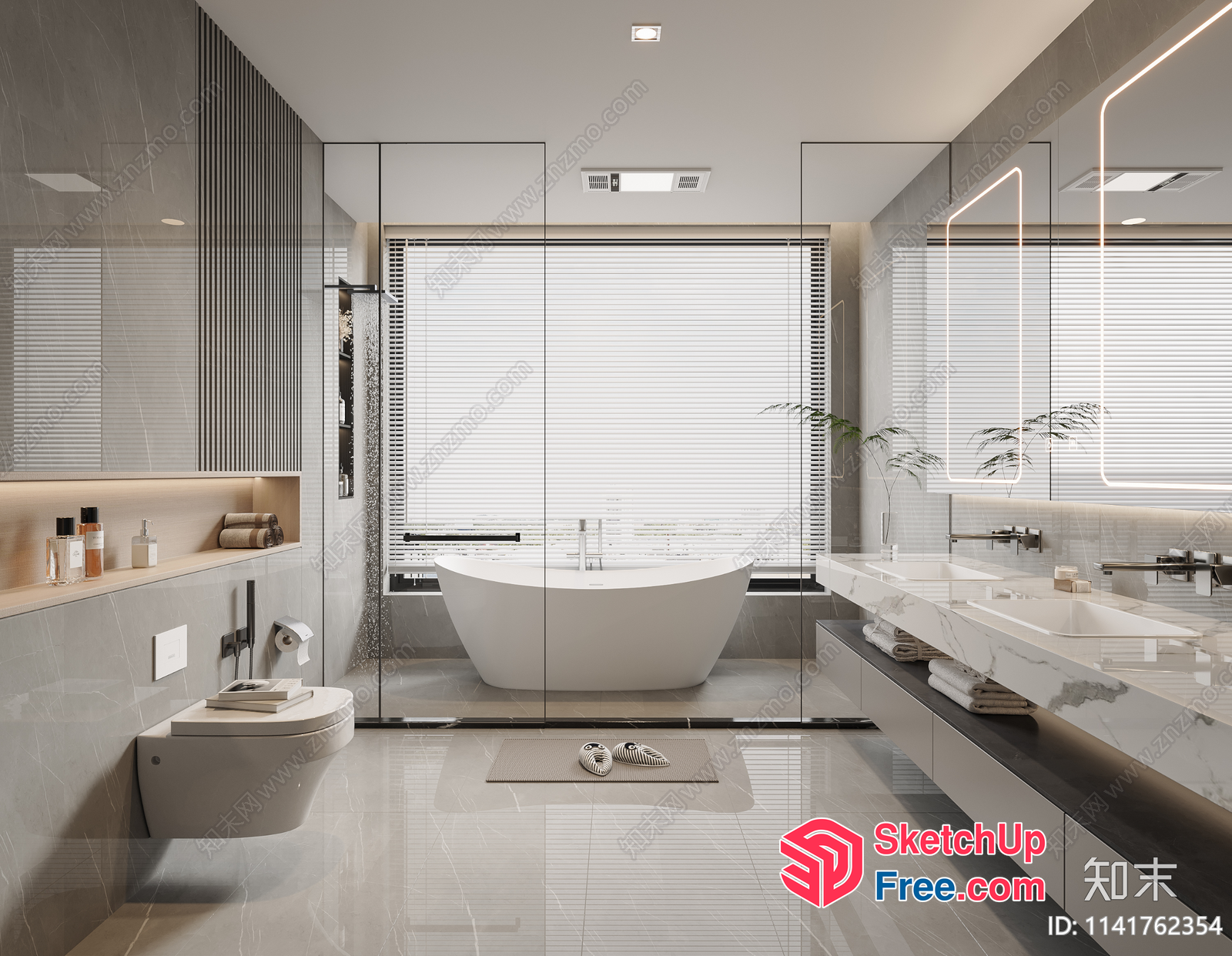 Modern Minimalist Bathroom With Sleek White Fixtures 3D SketchUp File
