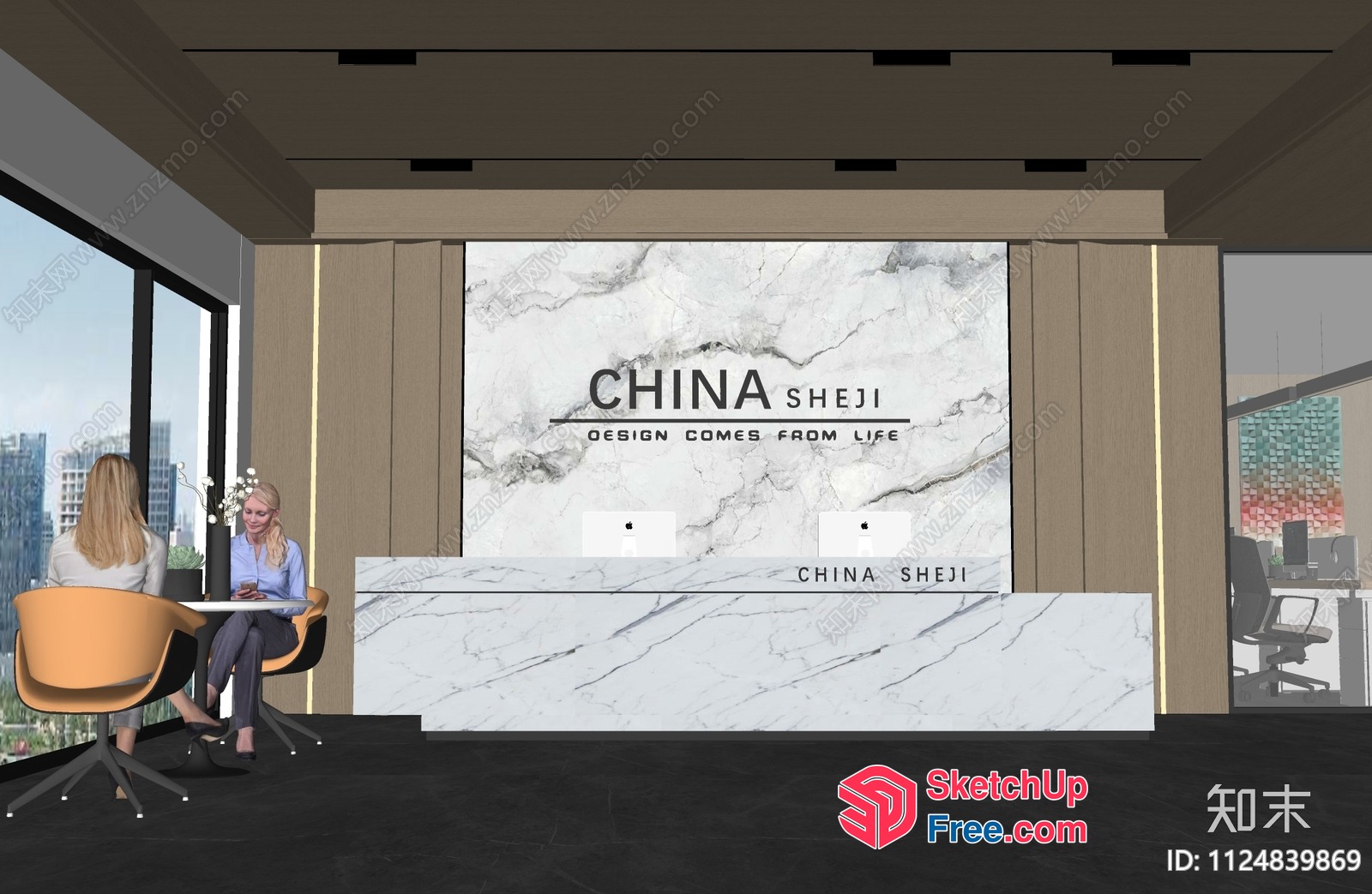 Modern Office Interior Design With Marble And Wood Accents 3D SketchUp File