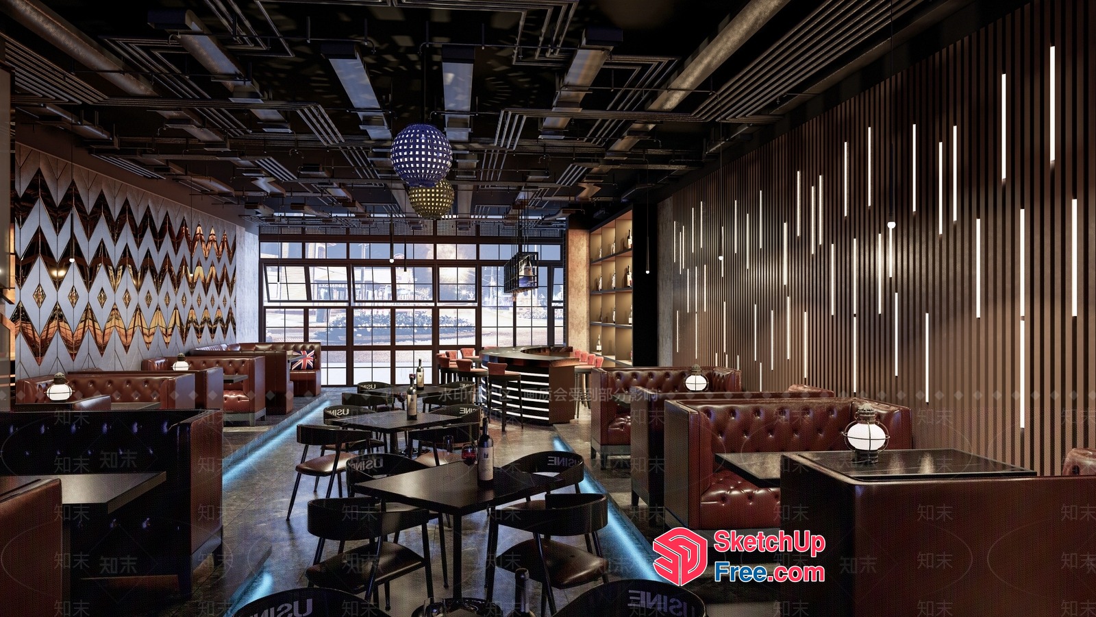 Modern Restaurant Interior With Elegant Lighting And Seating 3D SketchUp File