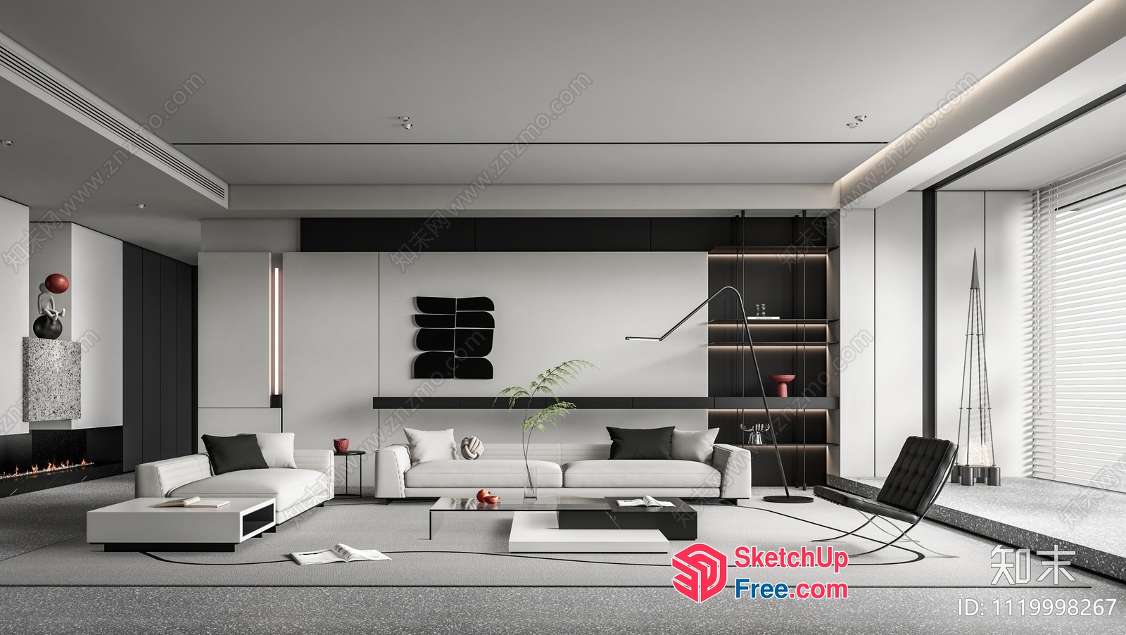 Modern Minimalist Japanese-Style Living Room 3D SketchUp File