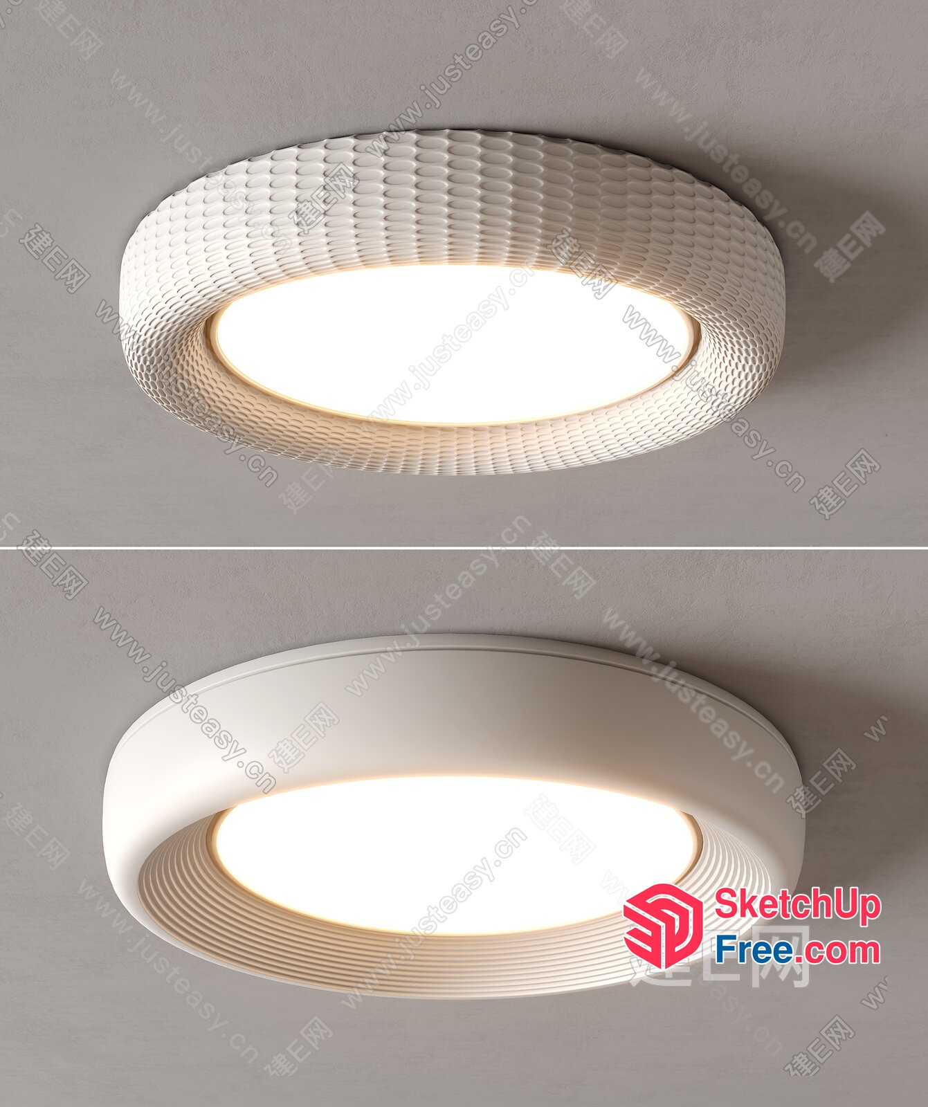 Modern White Circular Ceiling Light Fixture 3D SketchUp File
