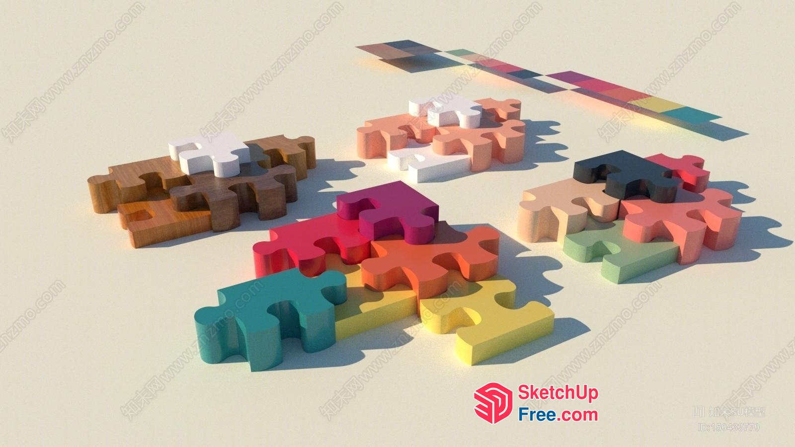 Colorful 3D Puzzle Pieces Arranged In A Circular Pattern 3D SketchUp File