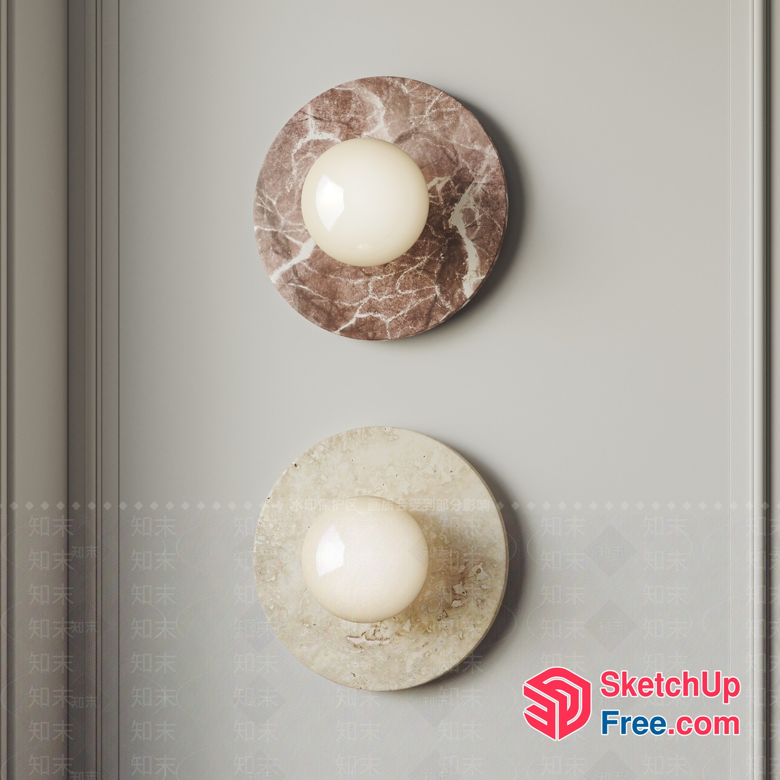 Round Marble Sconces With White Glass Bulbs 3D SketchUp File
