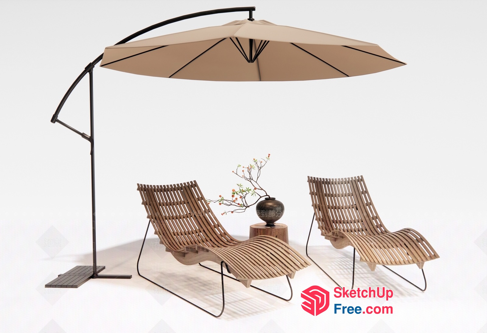 Modern Outdoor Furniture With Elegant Umbrella 3D SketchUp File