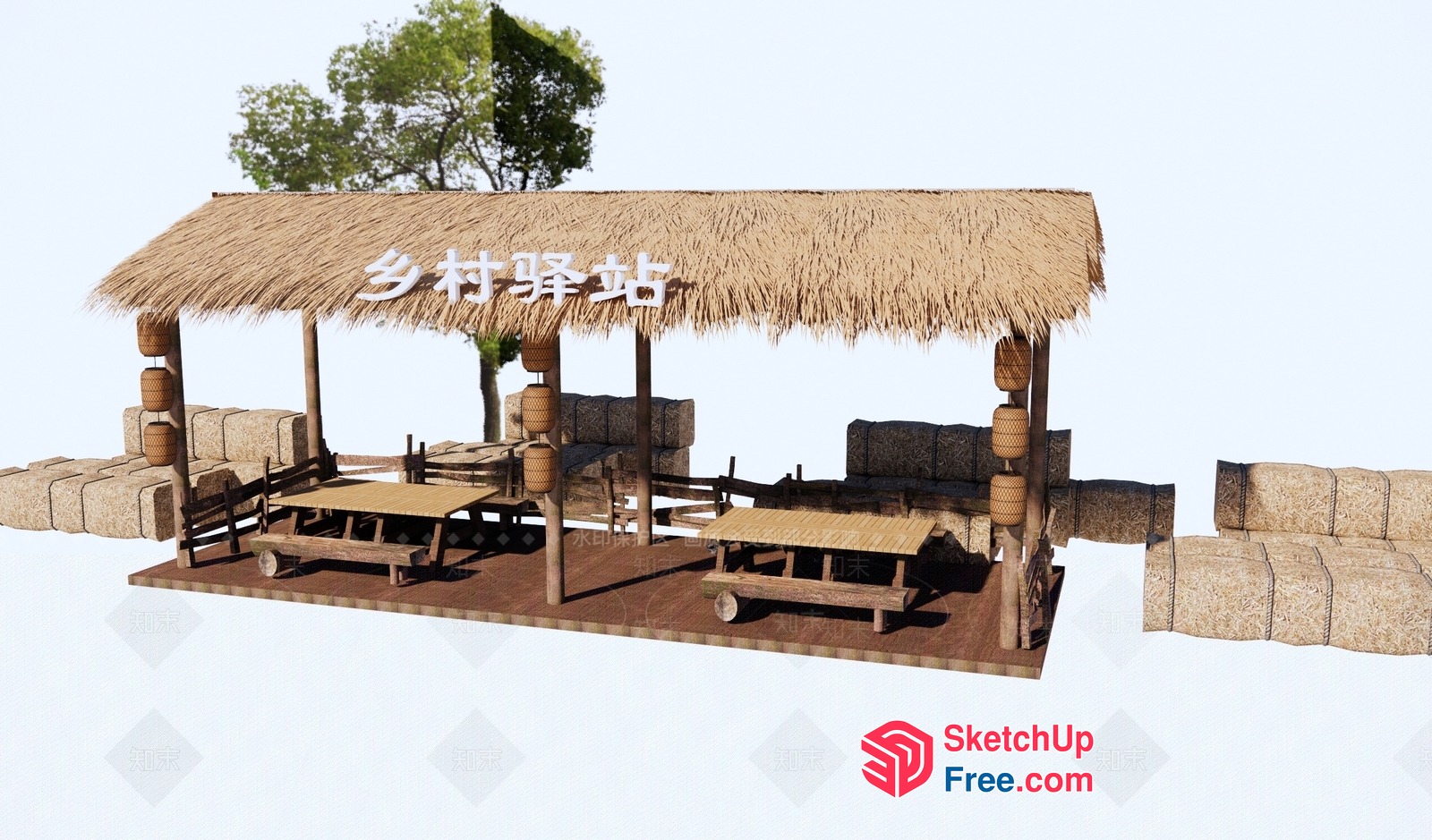 Traditional Asian Outdoor Seating Area 3D SketchUp File