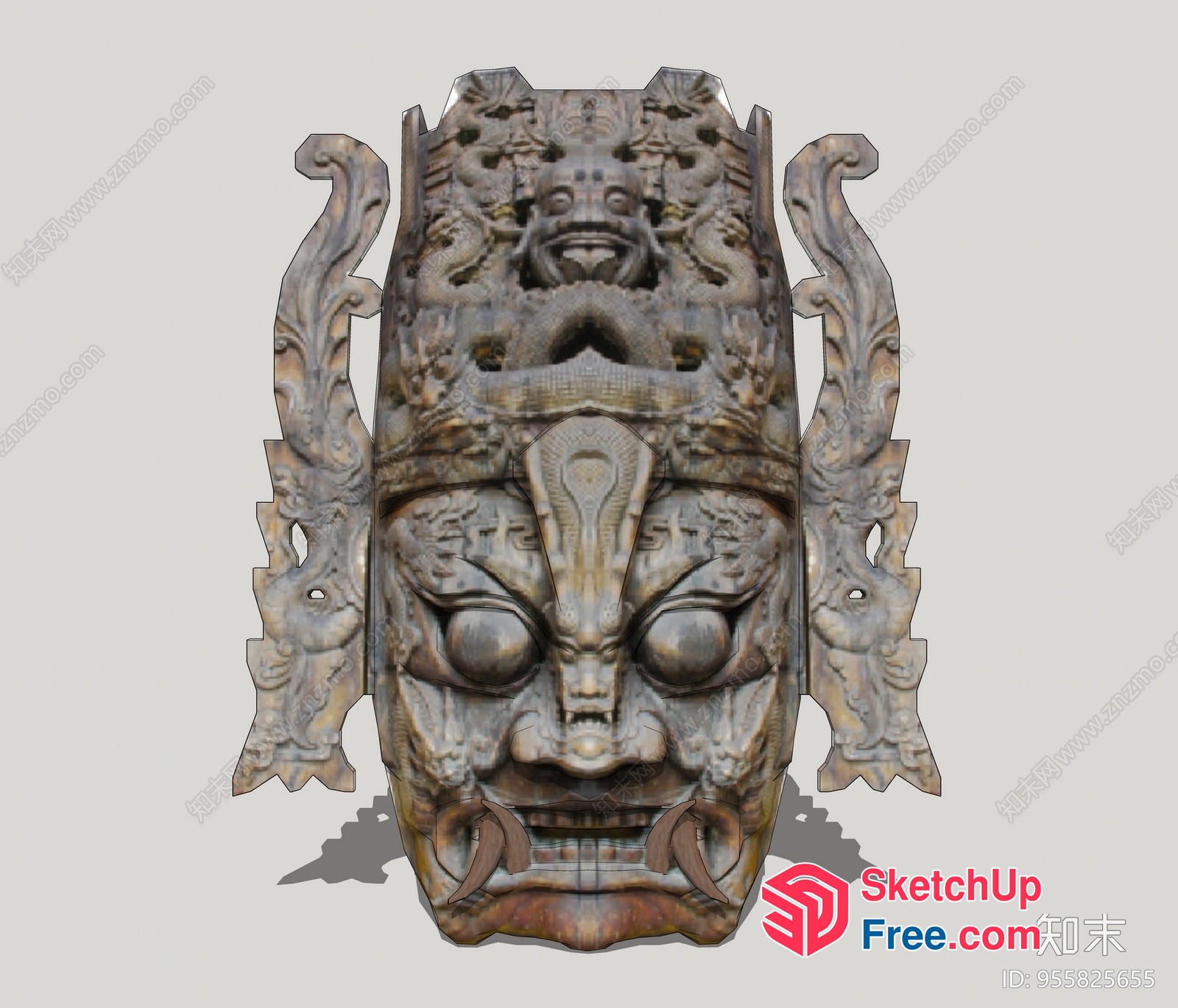 Intricate Carved Stone Head Sculpture 3D SketchUp File