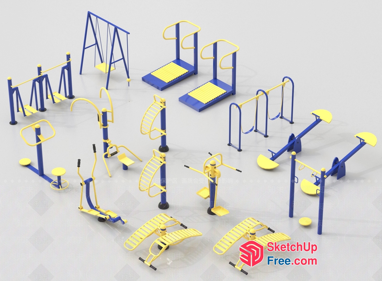 Outdoor Fitness Equipment Arrangement 3D SketchUp File
