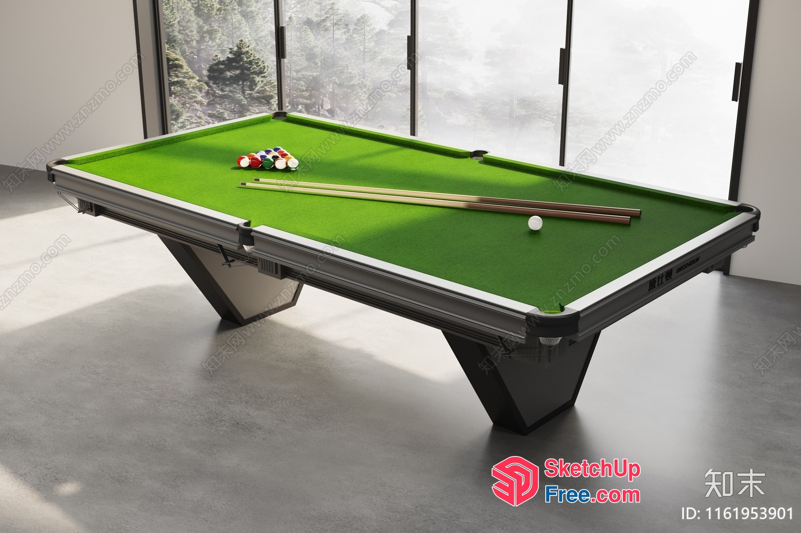 Modern Pool Table With Vibrant Green Felt And Elegant Stylized Legs 3D SketchUp File