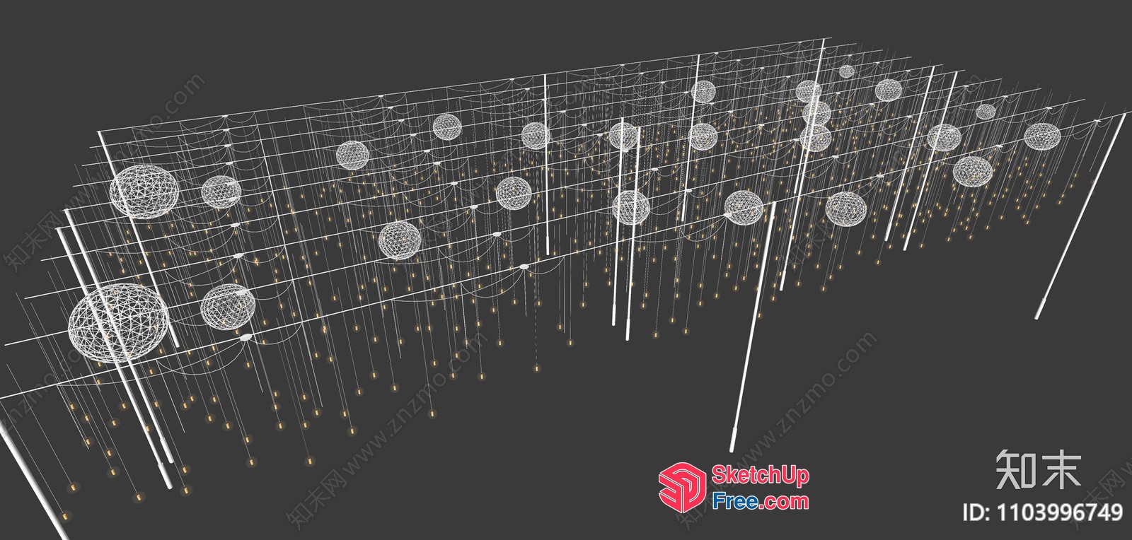 Geometric Ceiling Design With Hanging Orbs 3D SketchUp File