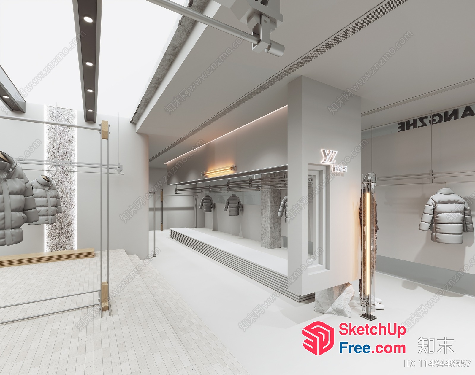 Modern Minimalist White And Grey Padded Coat Display Store 3D SketchUp File
