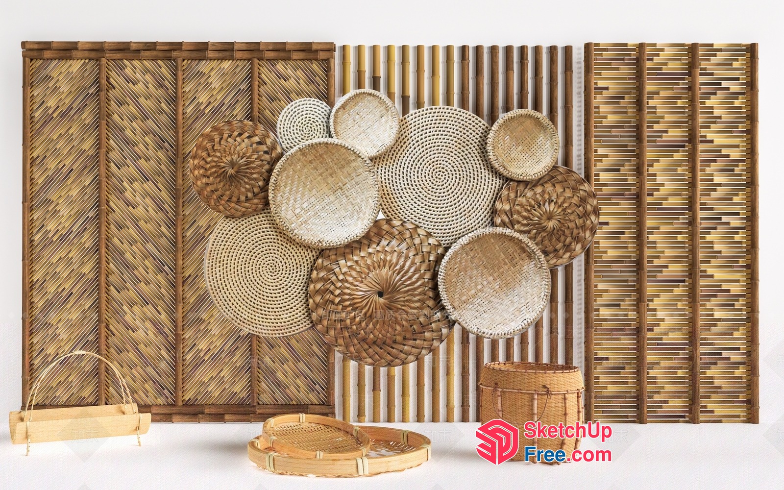Natural Rattan Decorative Wall Basket Collection 3D SketchUp File