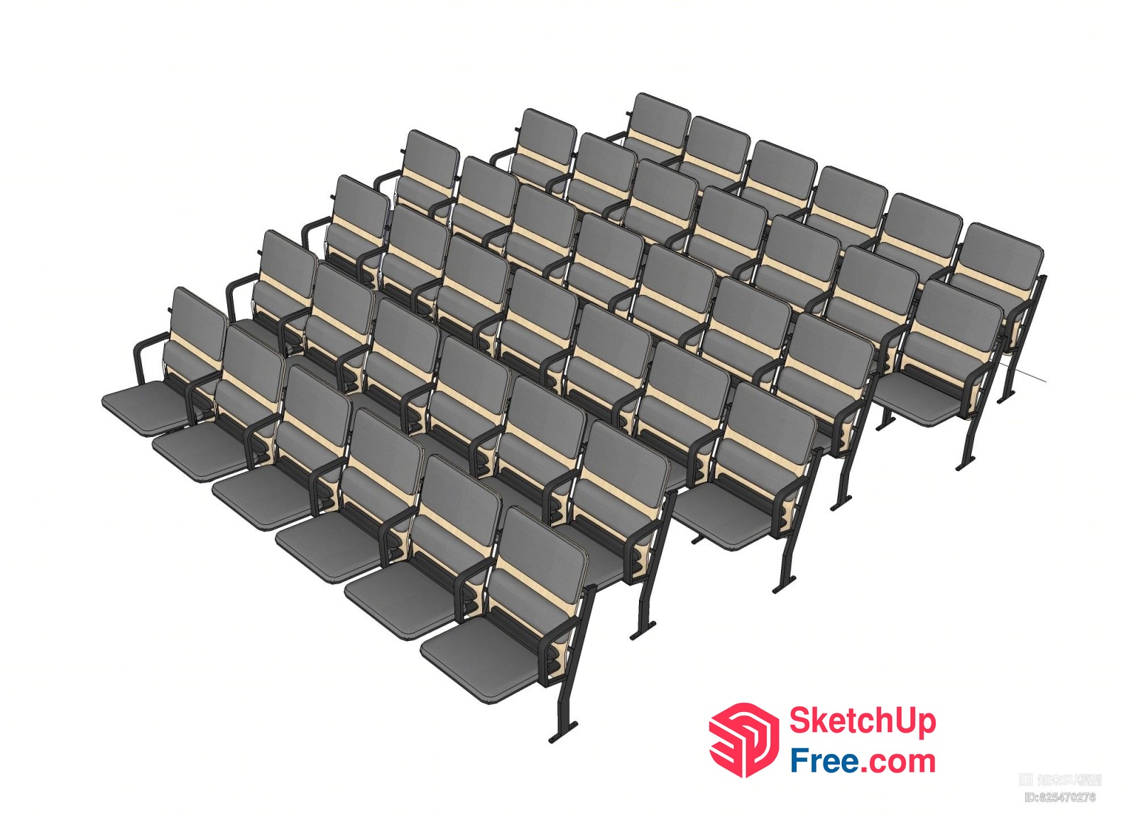 Rows Of Grey Chairs With Black And Tan Accents 3D SketchUp File