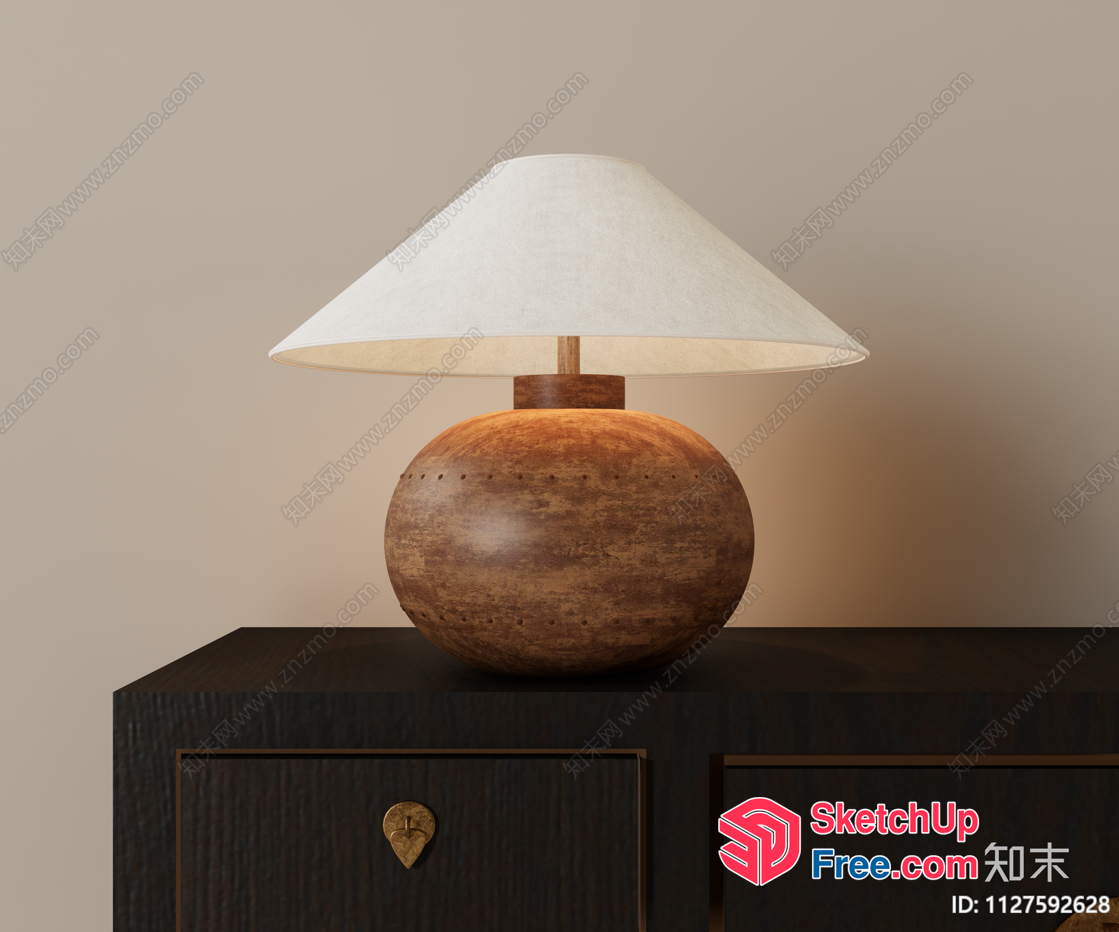 Modern Table Lamp With White Shade And Wooden Base 3D SketchUp File