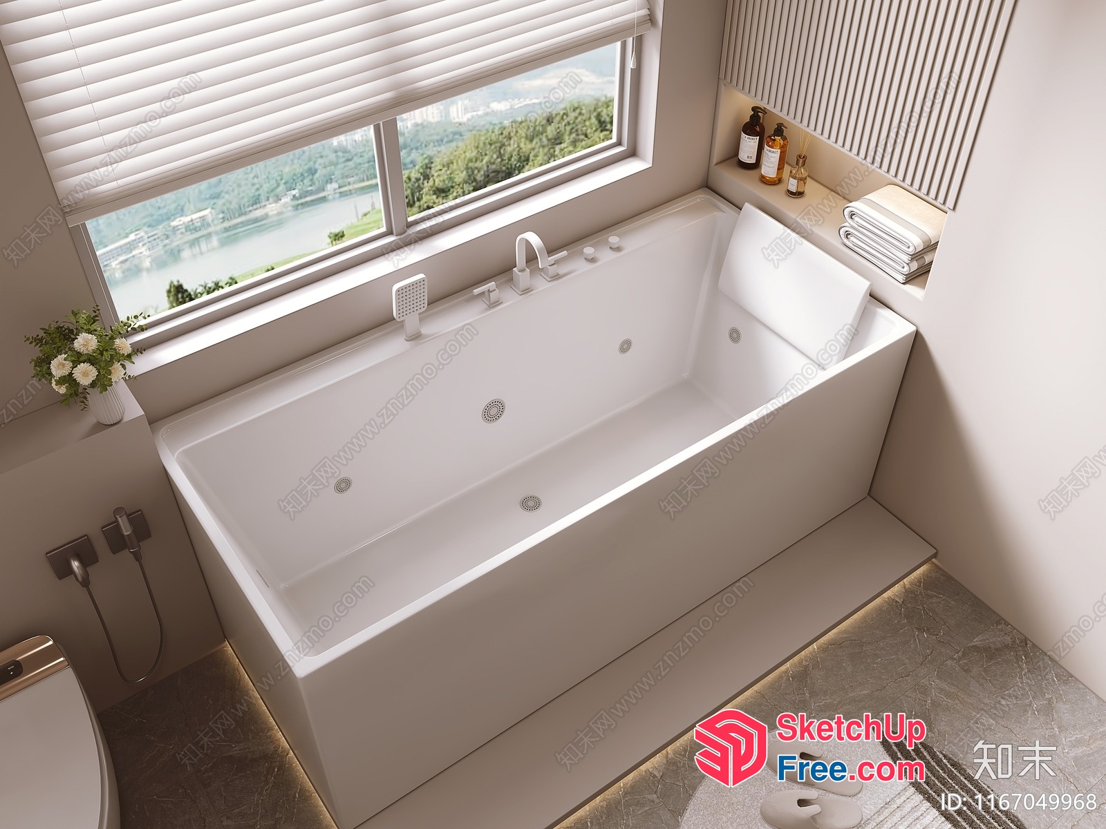 Luxurious White Bathroom With Large Window And Bathtub 3D SketchUp File