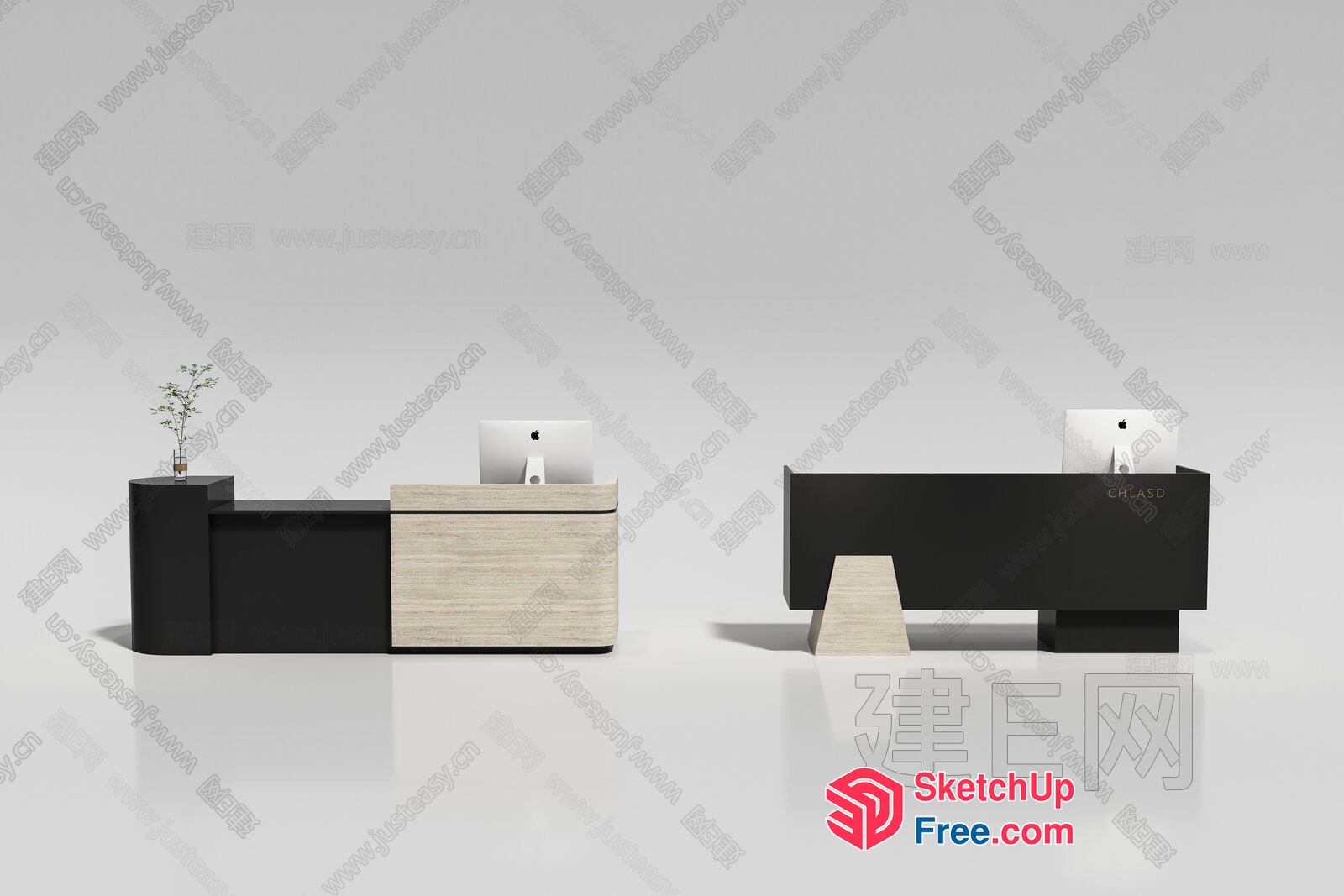 Modern Reception Desk With Minimalist Design And Natural Wood Accents 3D SketchUp File