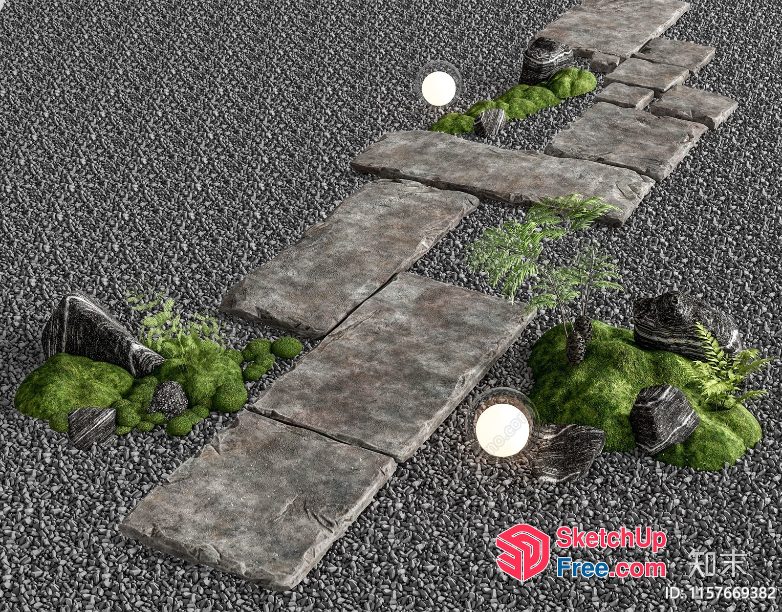 Zen-Inspired Stone Pathway And Lush Greenery 3D SketchUp File