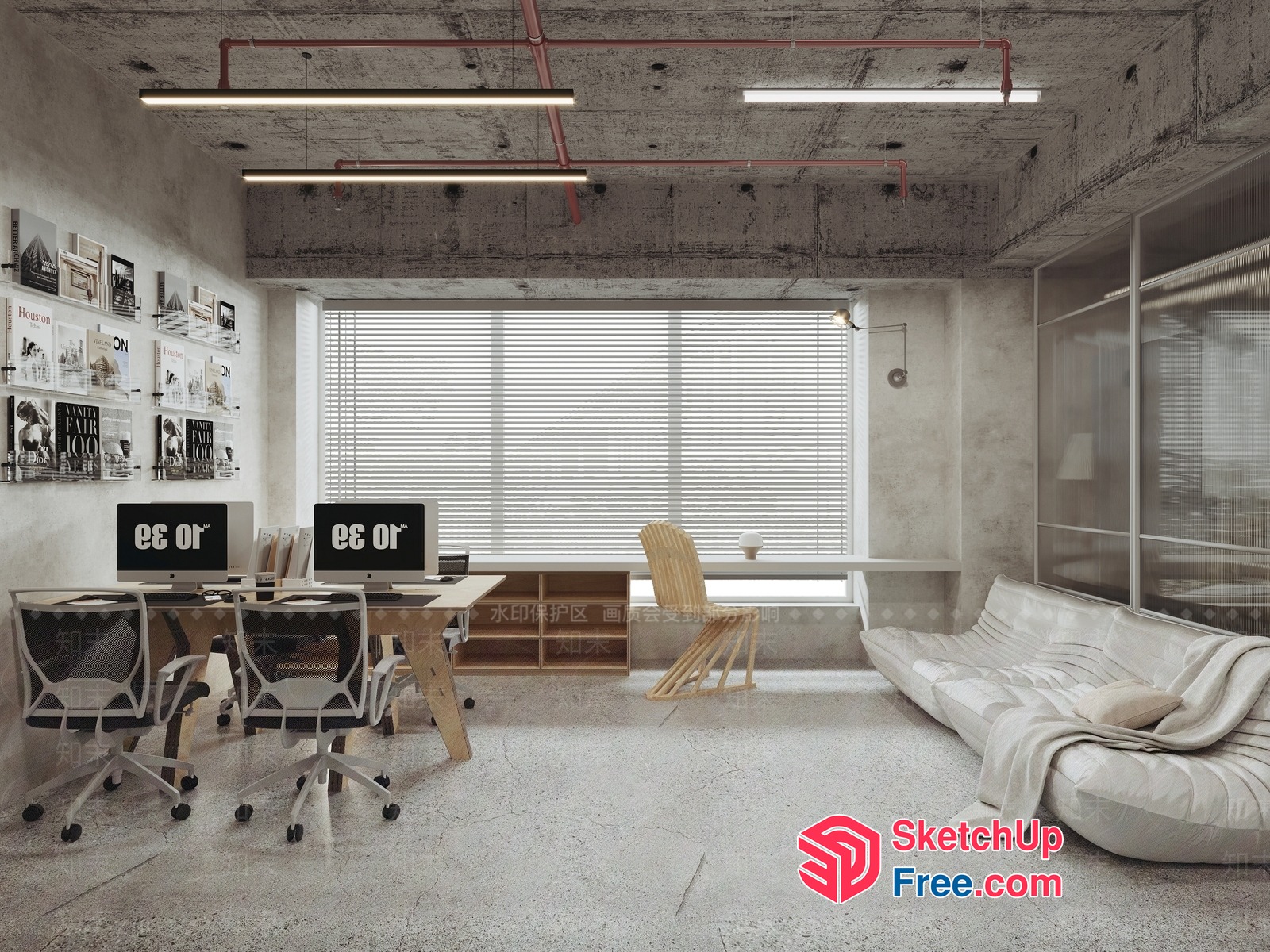 Modern Industrial Office Space With Concrete Walls And Natural Light 3D SketchUp File