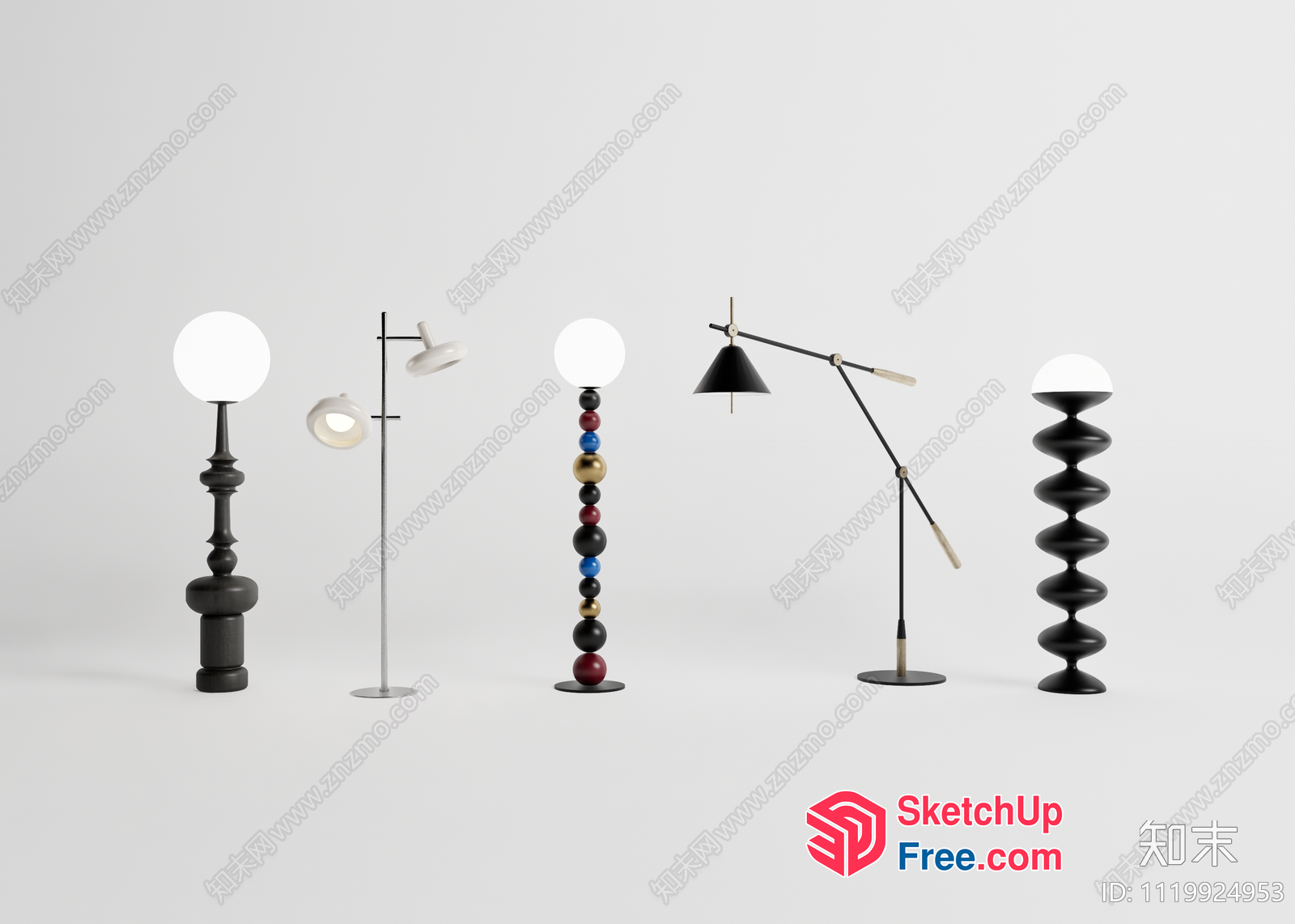 Modern Lamps Collection With Ball And Spiral Shapes 3D SketchUp File