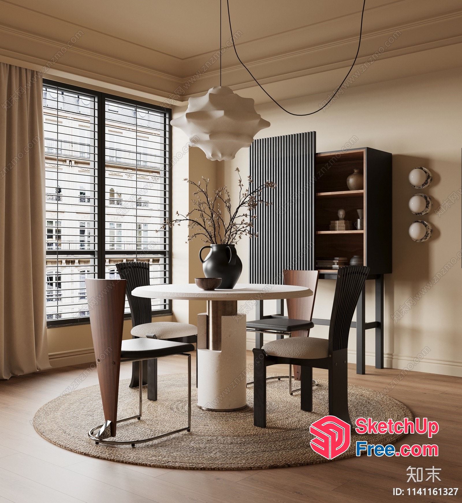 Modern Minimalist Dining Room With Natural Light And Comfortable Seating 3D SketchUp File