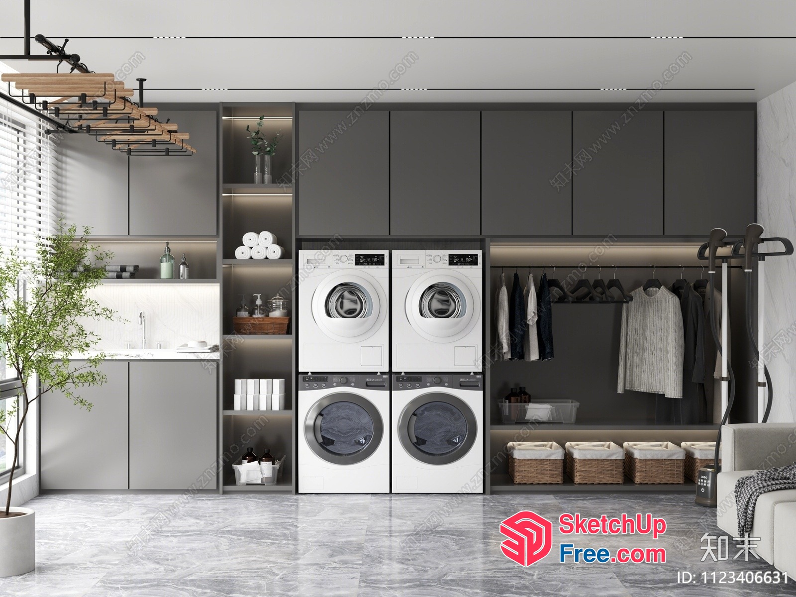 Modern Laundry Room With Built-In Washing Machines 3D SketchUp File