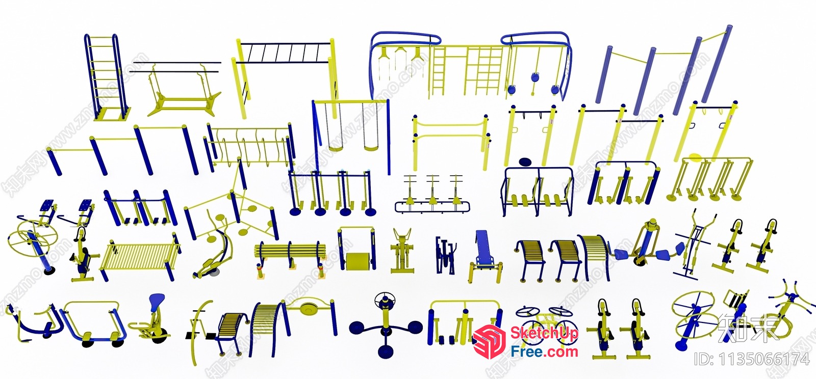 Collection Of Outdoor Gym Equipment And Accessories 3D SketchUp File