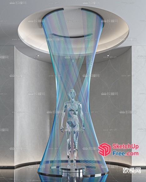Futuristic Robot Display In A Transparent Vase 3D SketchUp File
