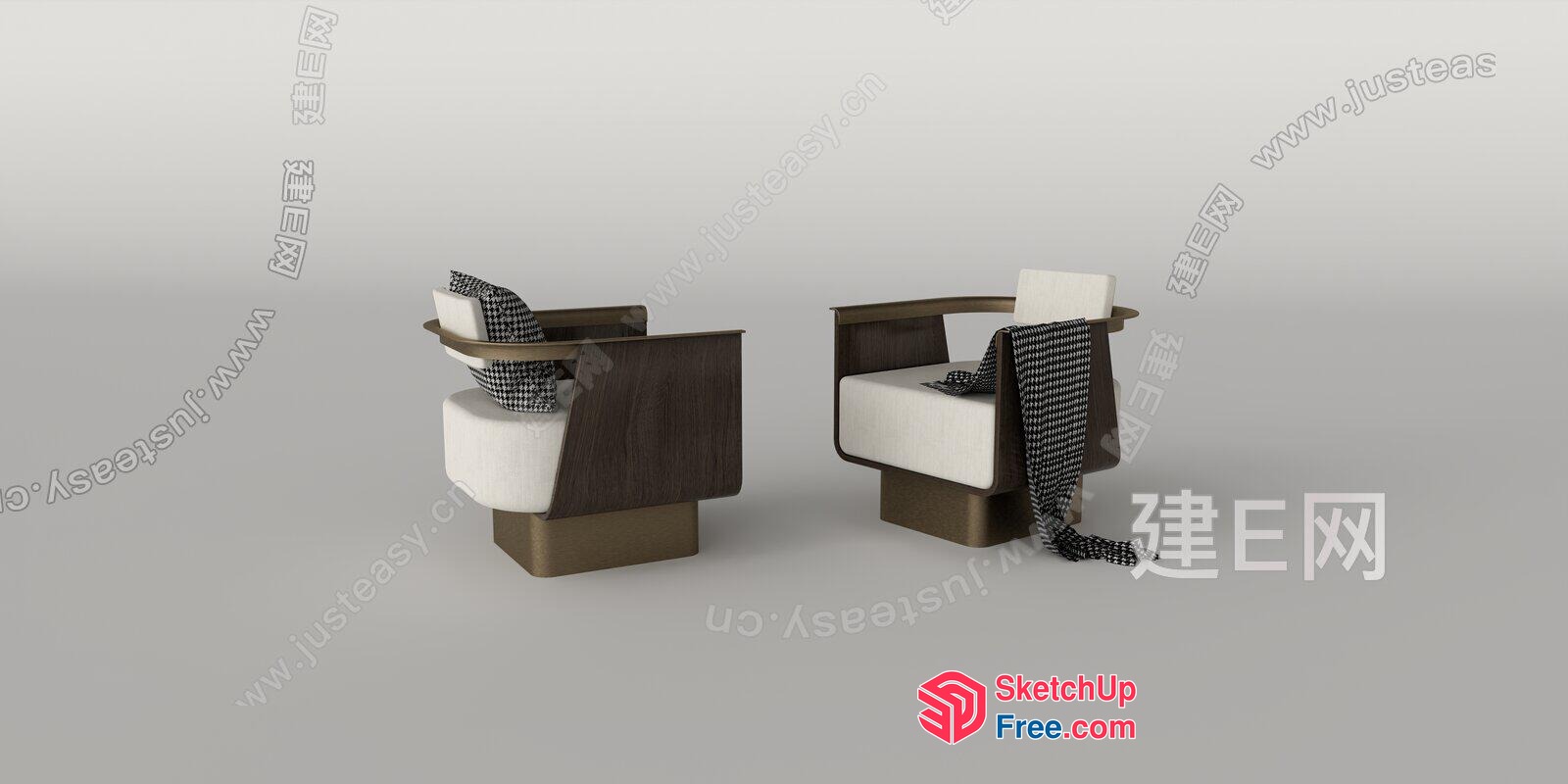 Two Modern Chairs With White Cushions And Dark Wood Accents 3D SketchUp File
