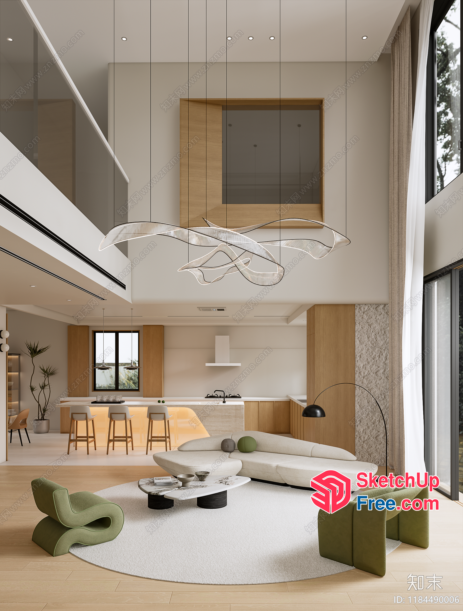 Modern High Ceiling Living Room With Sleek Furniture 3D SketchUp File