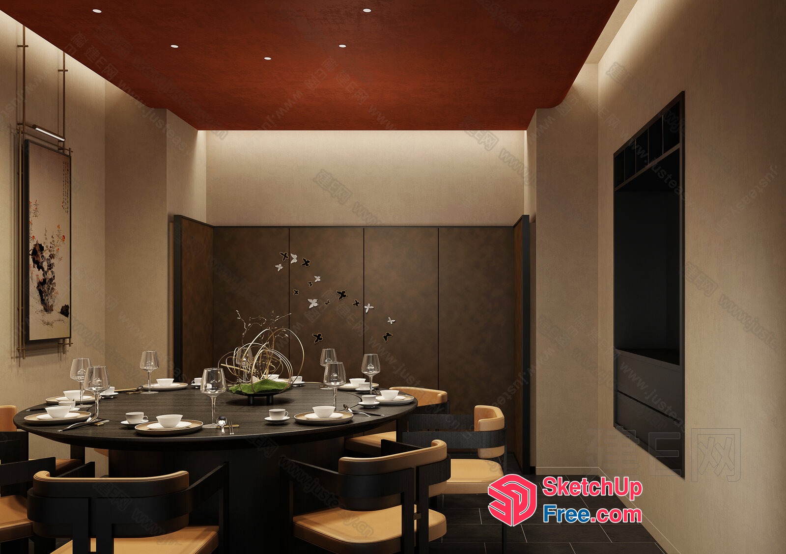 Elegant Dining Room With Dark Wood Table And Chairs 3D SketchUp File