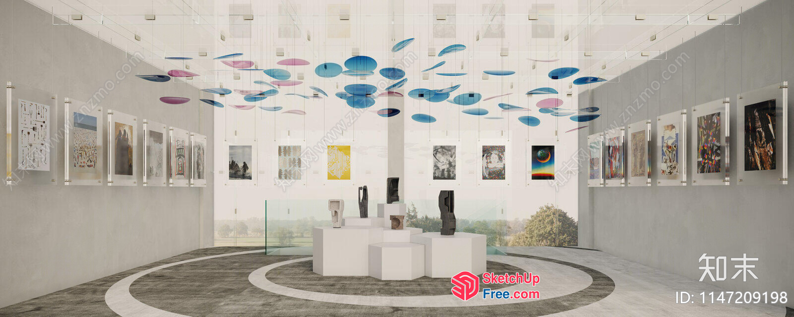 Art Gallery With Modern Decor And Hanging Art Pieces 3D SketchUp File