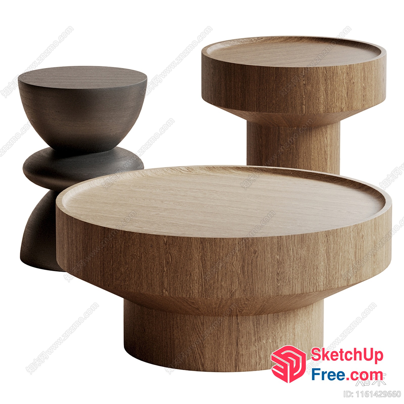 Round Wood Tables With Pillars 3D SketchUp File