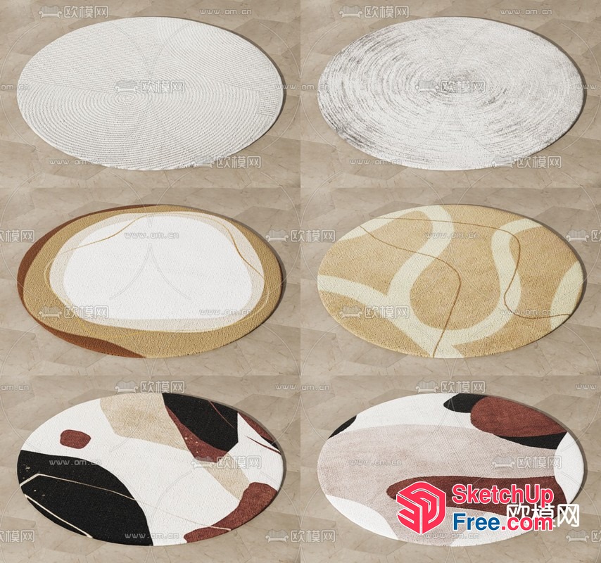 Oval Shaped Rugs In Neutral Tones 3D SketchUp File